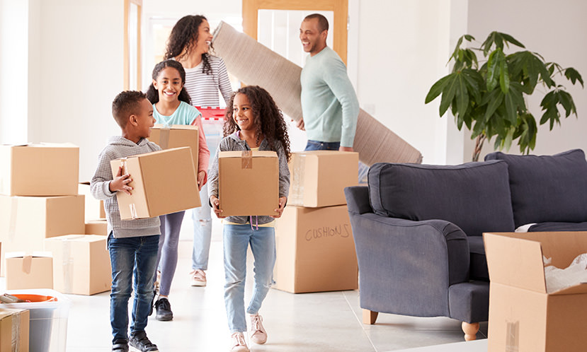 Family moving boxes image